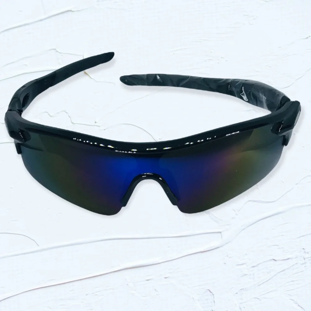 Black & Blue Mirrored Sport Sunglasses UV400